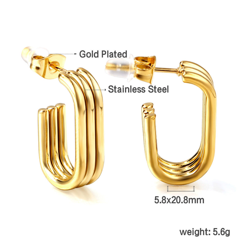 Lana Triple Row U Shape Hoops -Gold