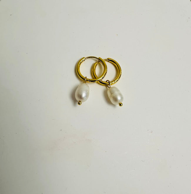 Raina Freshwater Pearl Hoops | Waterproof 18K Gold