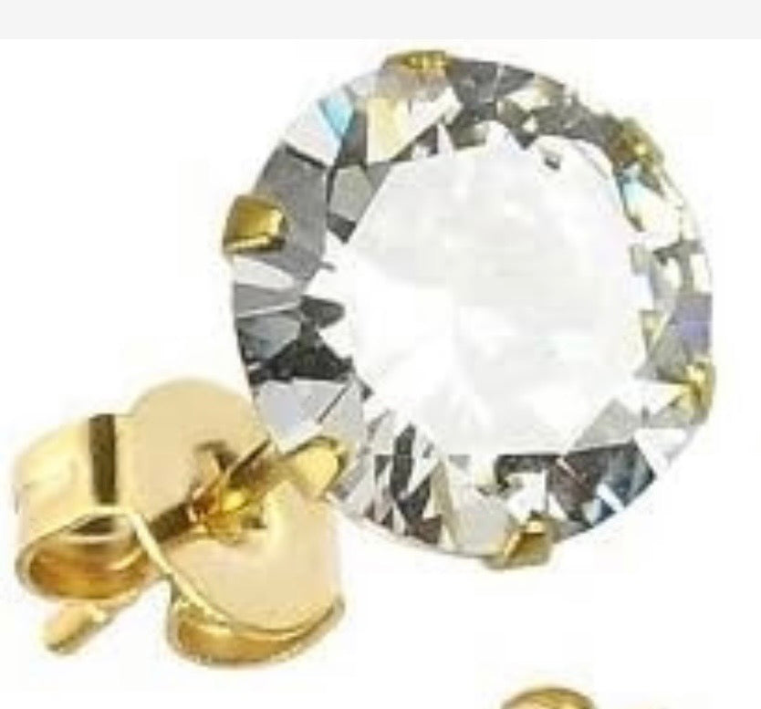 Luna Round Cut Solitaire CZ Studs | Waterproof 18k Gold & Silver 10MM