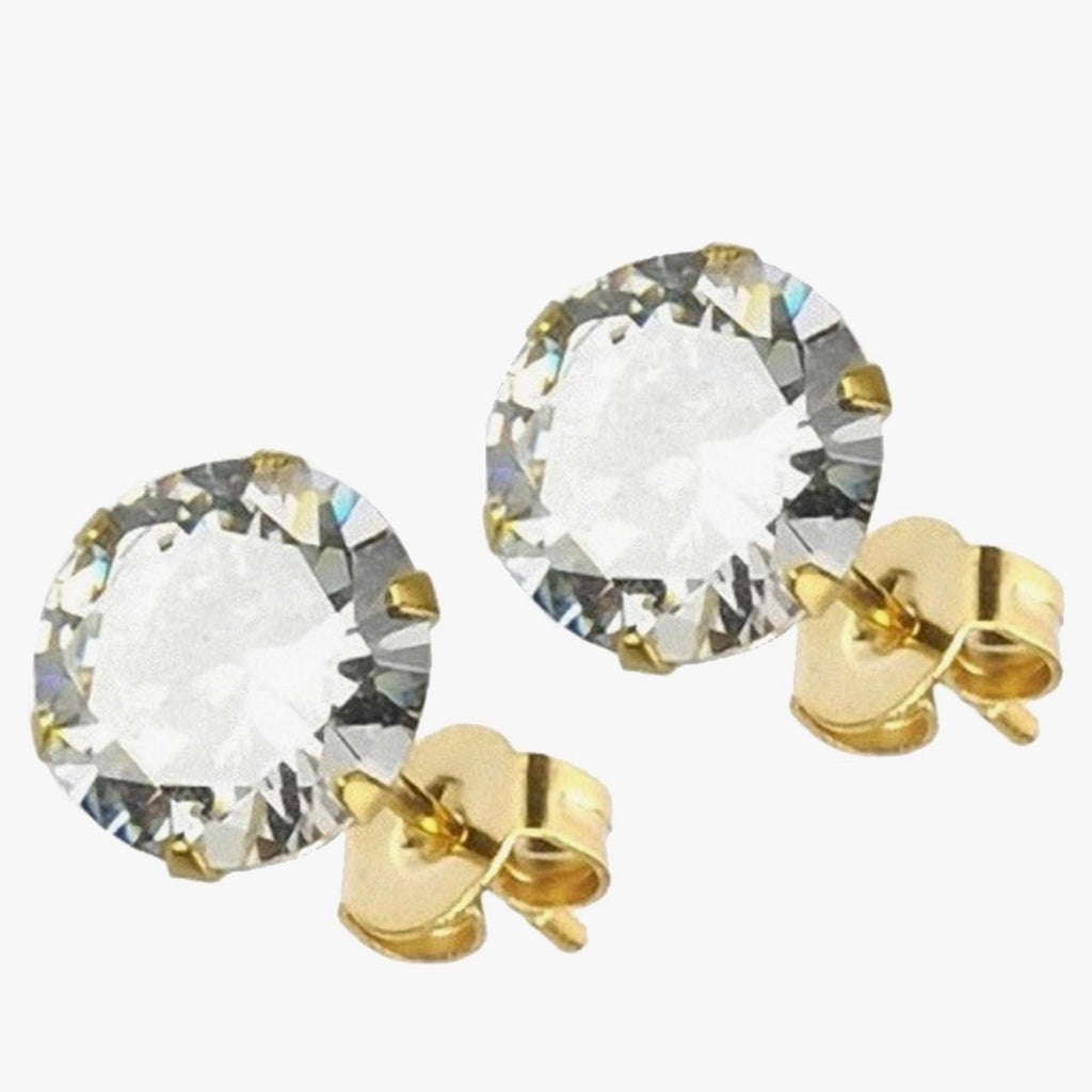 Luna Round Cut Solitaire CZ Studs | Waterproof 18k Gold & Silver 10MM