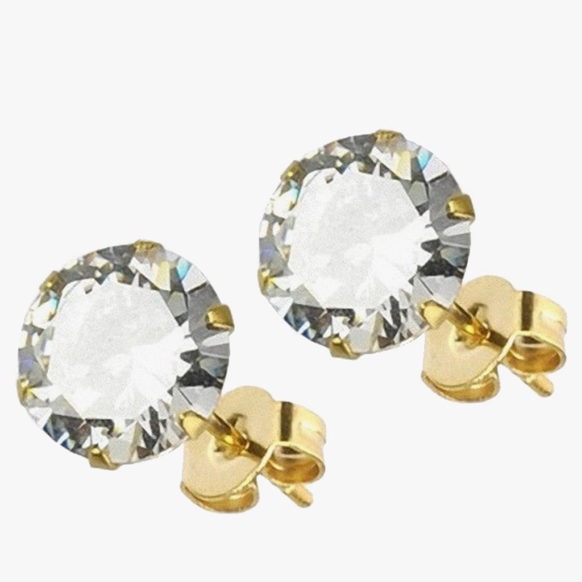 Luna Round Cut Solitaire CZ Studs | Waterproof 18k Gold & Silver 10MM