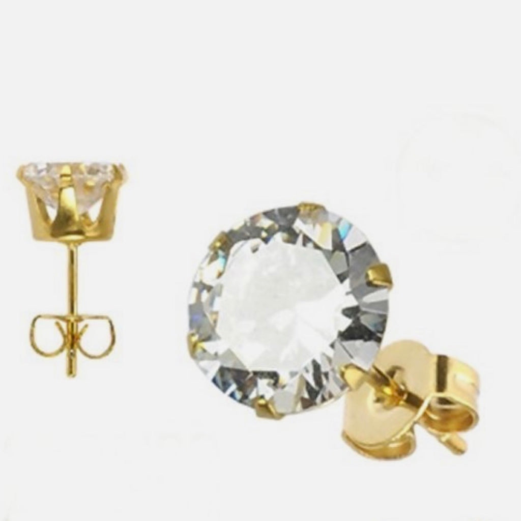 Luna Round Cut Solitaire CZ Studs | Waterproof 18k Gold & Silver 10MM