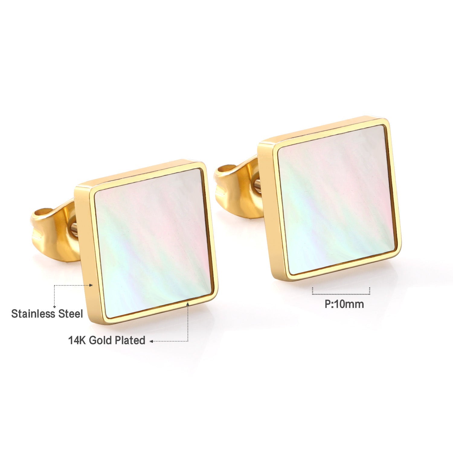 Ivana Square Pearl inlay Studs