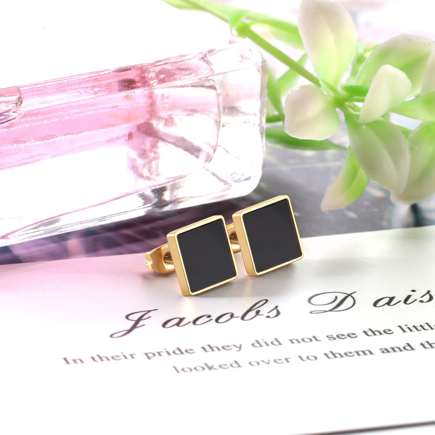 Ivana Square Pearl inlay Studs