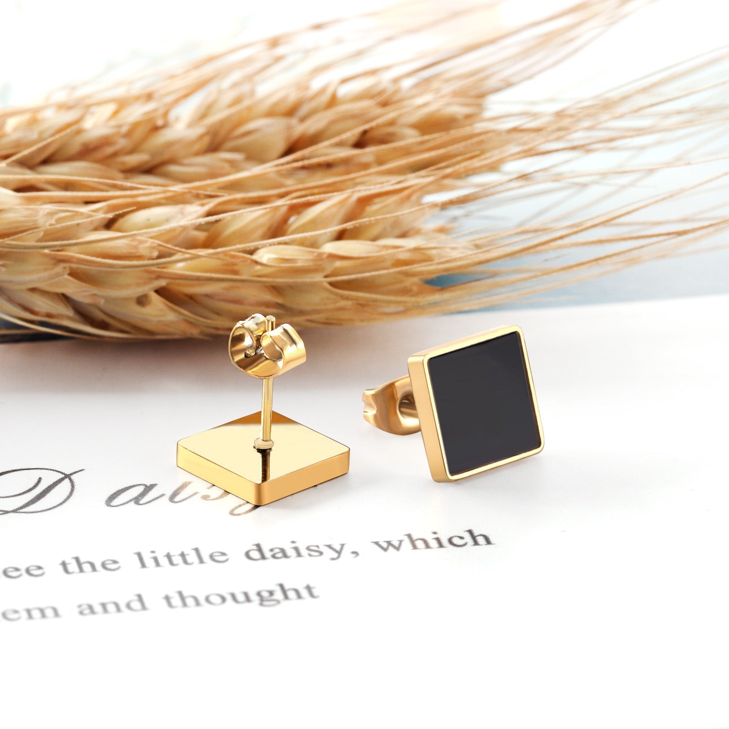 Ivana Square Pearl inlay Studs