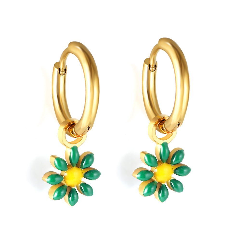 Melina Green Flower Hoops