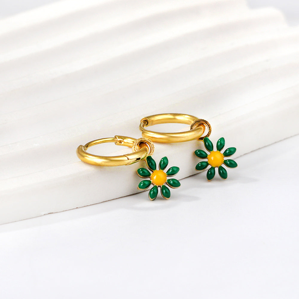 Melina Green Flower Hoops