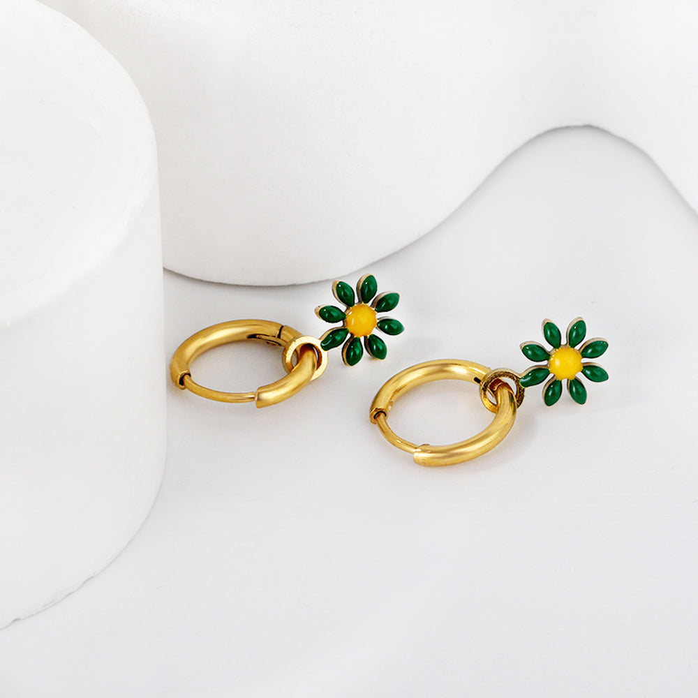 Melina Green Flower Hoops