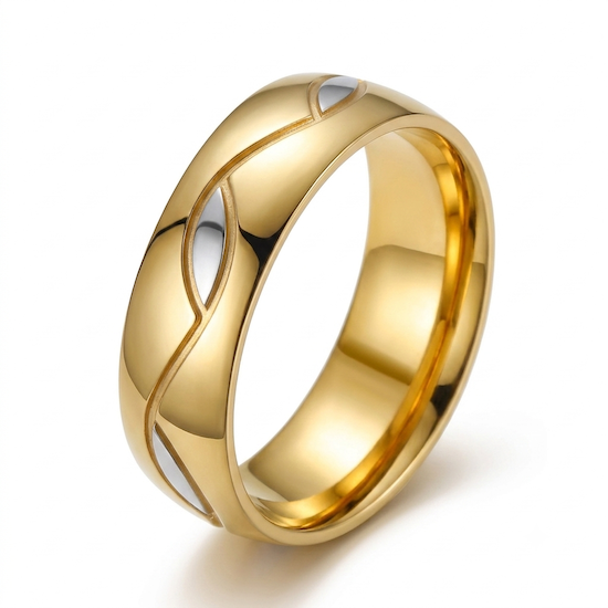 Luna Two Tone Band Ring | Waterproof 18K Gold