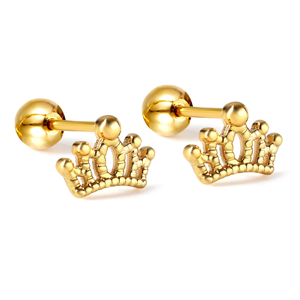 Penelope Royal Crown Secure Screw-Back Studs — suitable for lobe, helix & multiple ear piercings