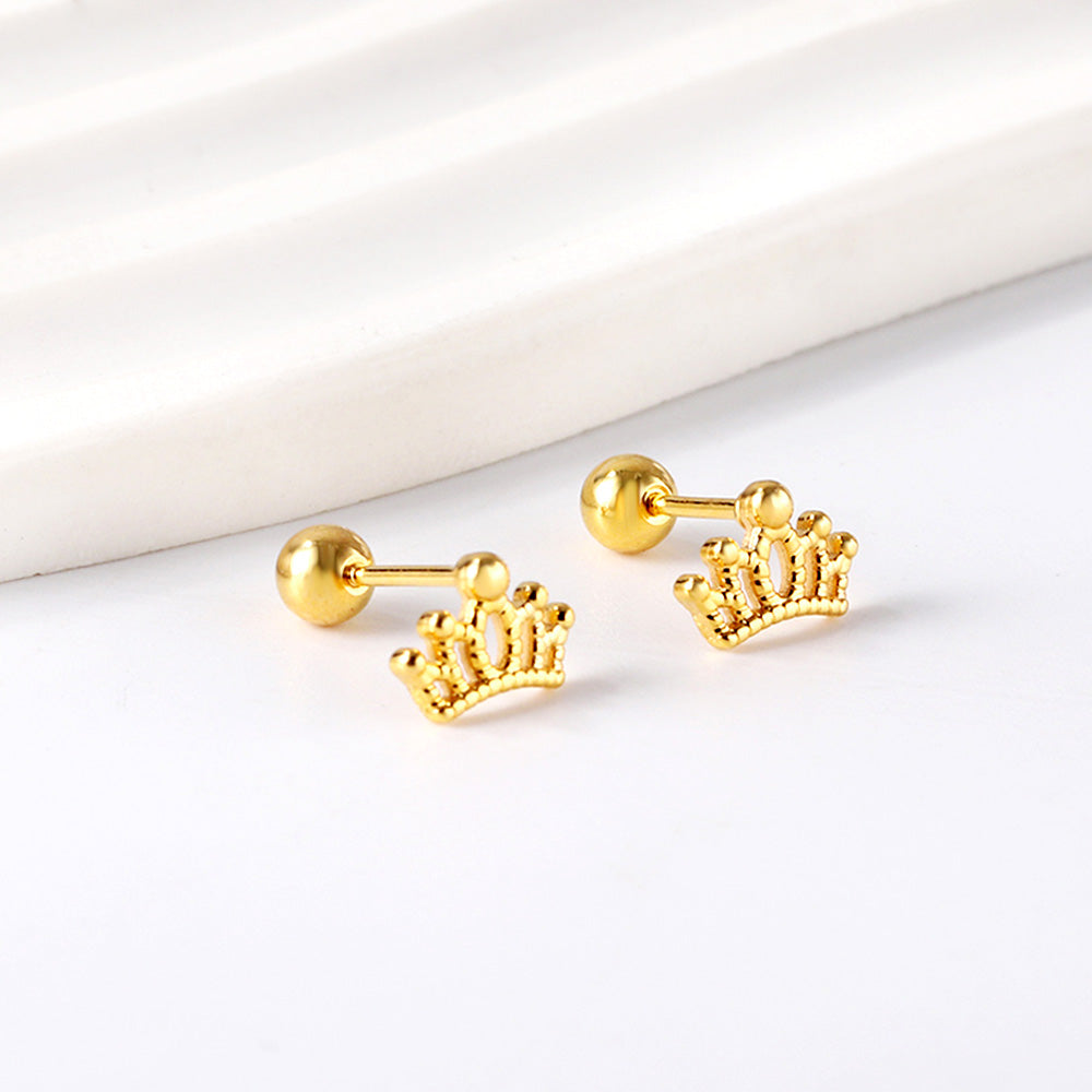 Penelope Royal Crown Secure Screw-Back Studs — suitable for lobe, helix & multiple ear piercings