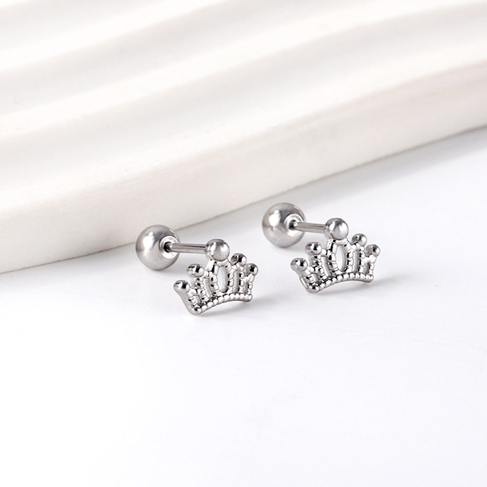Penelope Royal Crown Secure Screw-Back Studs — suitable for lobe, helix & multiple ear piercings