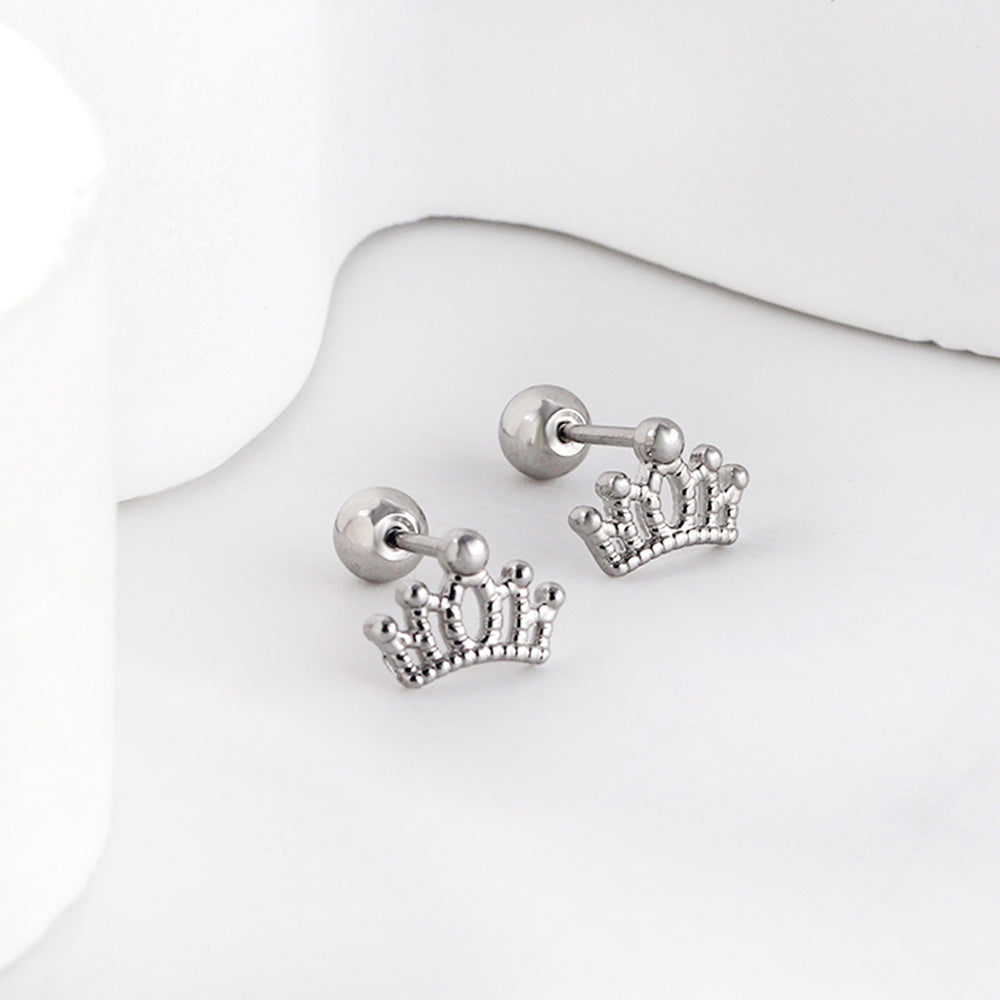 Penelope Royal Crown Secure Screw-Back Studs — suitable for lobe, helix & multiple ear piercings