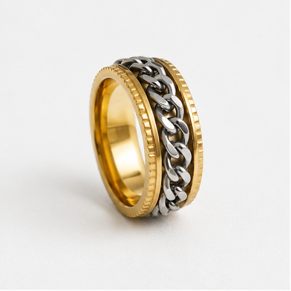 Beega Silver Spinning Chain Fidget Ring | Waterproof 18K Gold