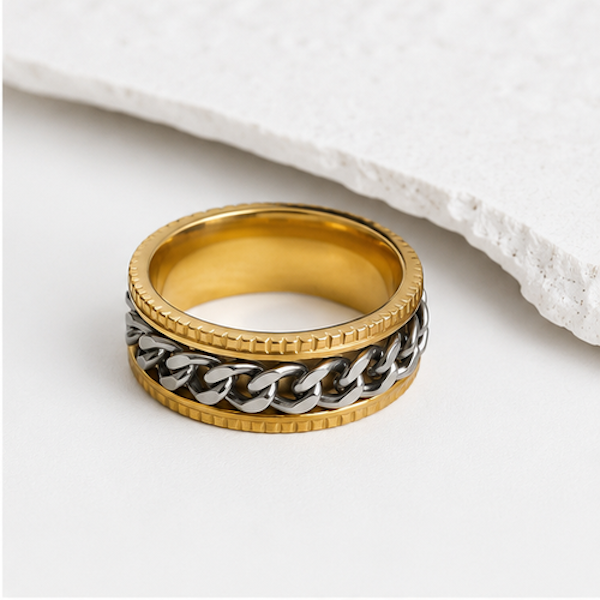 Beega Silver Spinning Chain Fidget Ring | Waterproof 18K Gold