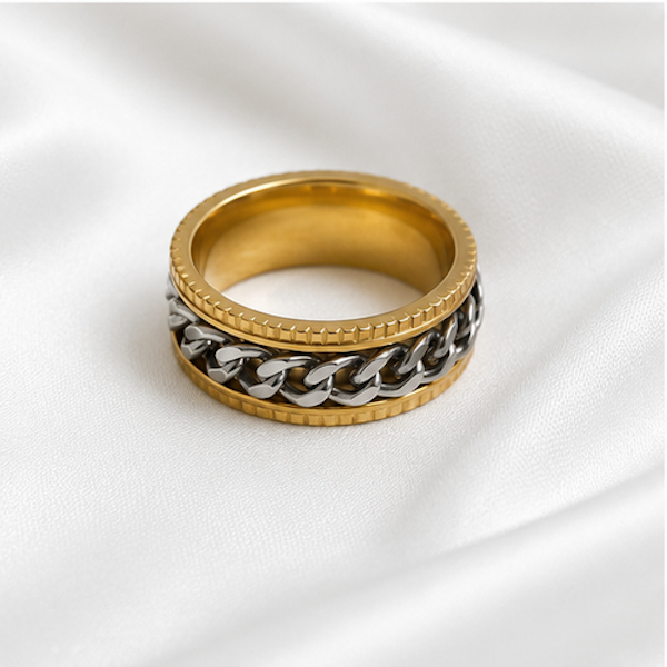 Beega Silver Spinning Chain Fidget Ring | Waterproof 18K Gold