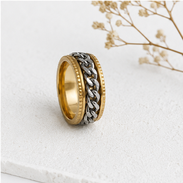 Beega Silver Spinning Chain Fidget Ring | Waterproof 18K Gold