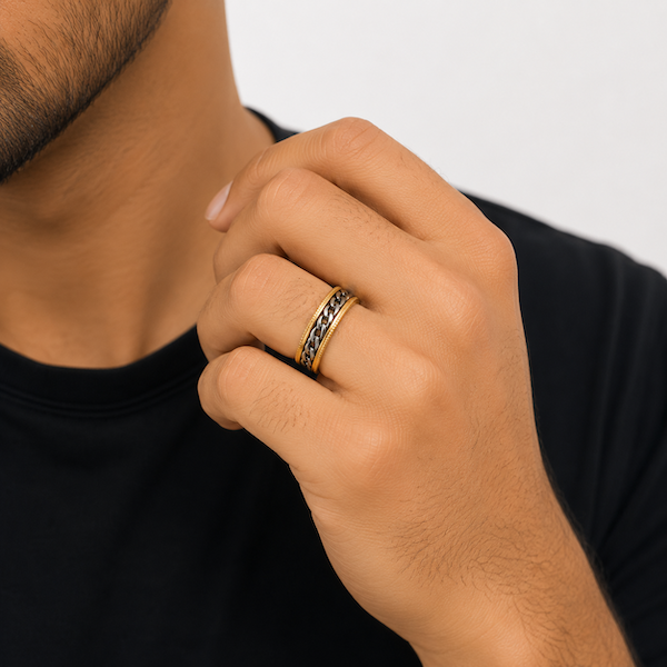 Beega Silver Spinning Chain Fidget Ring | Waterproof 18K Gold