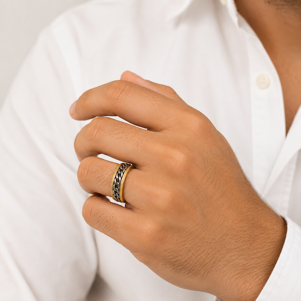 Beega Silver Spinning Chain Fidget Ring | Waterproof 18K Gold