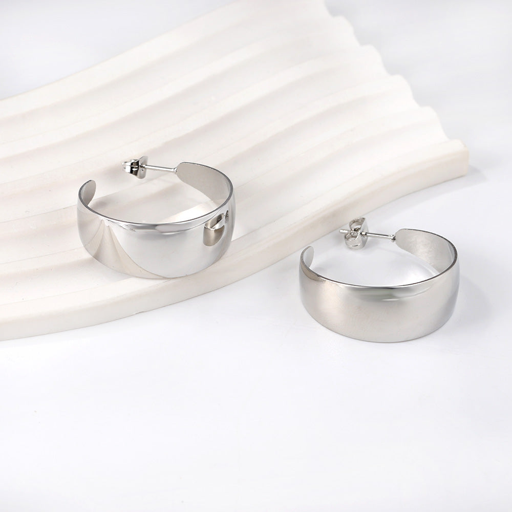 Evadne Wide Light Weight Silver Hoops