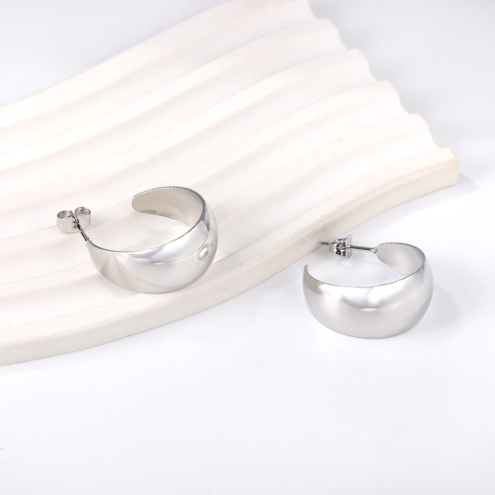 Evadne Wide Light Weight Silver Hoops