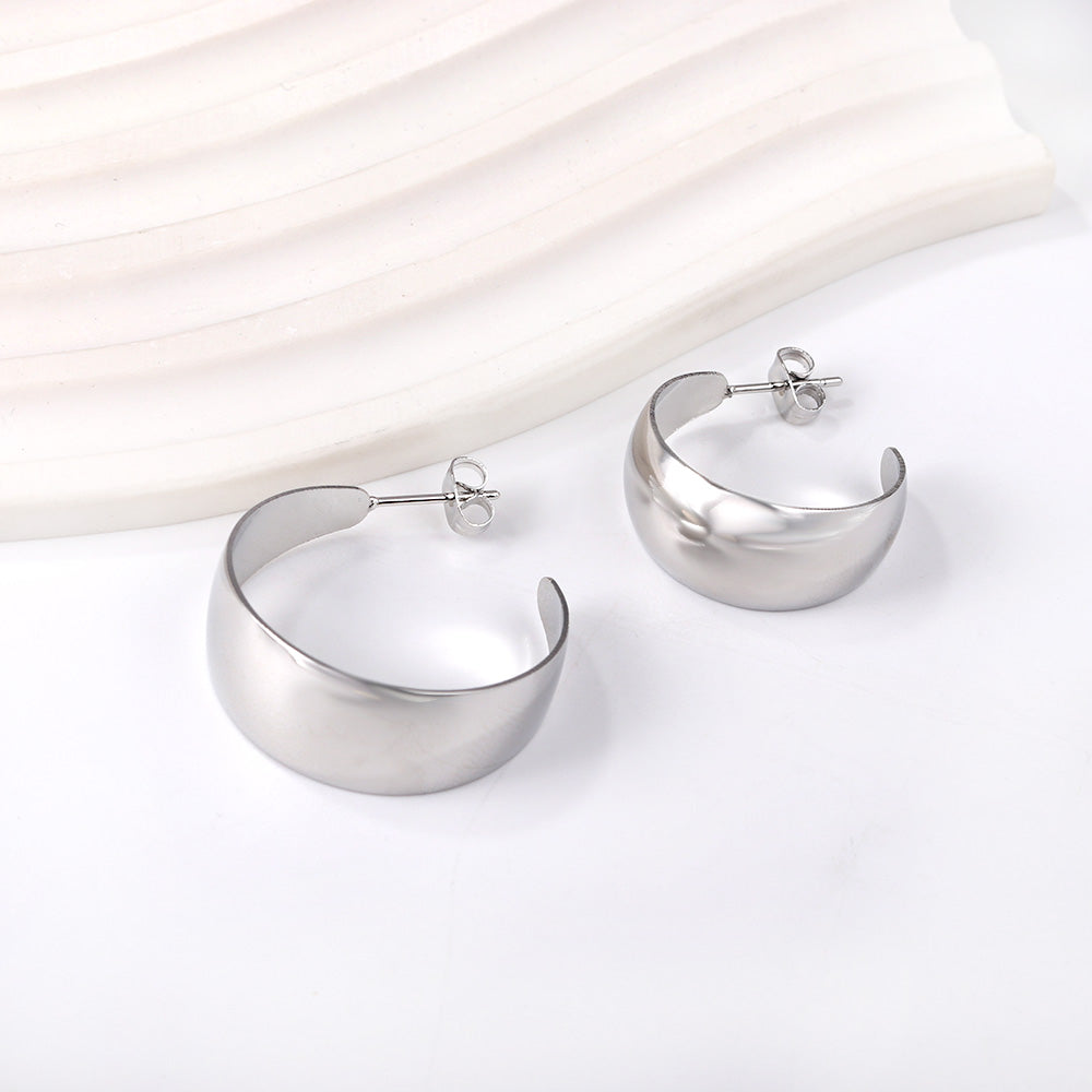 Evadne Wide Light Weight Silver Hoops
