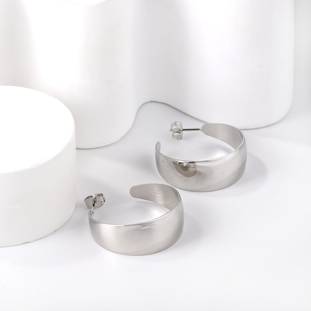 Evadne Wide Light Weight Silver Hoops