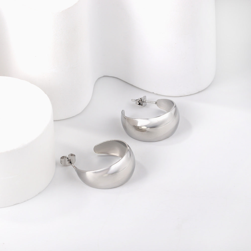 Evadne Wide Light Weight Silver Hoops