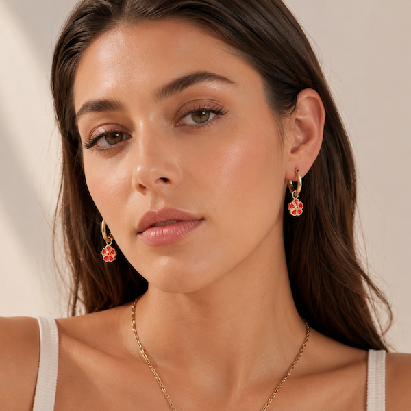 Icon Six Petal Flower Huggie Hoops | Waterproof Waterproof 18k Gold & Silver