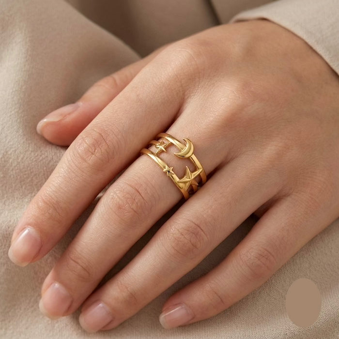Isla Moon Star Cuff Ring | Waterproof 18K Gold