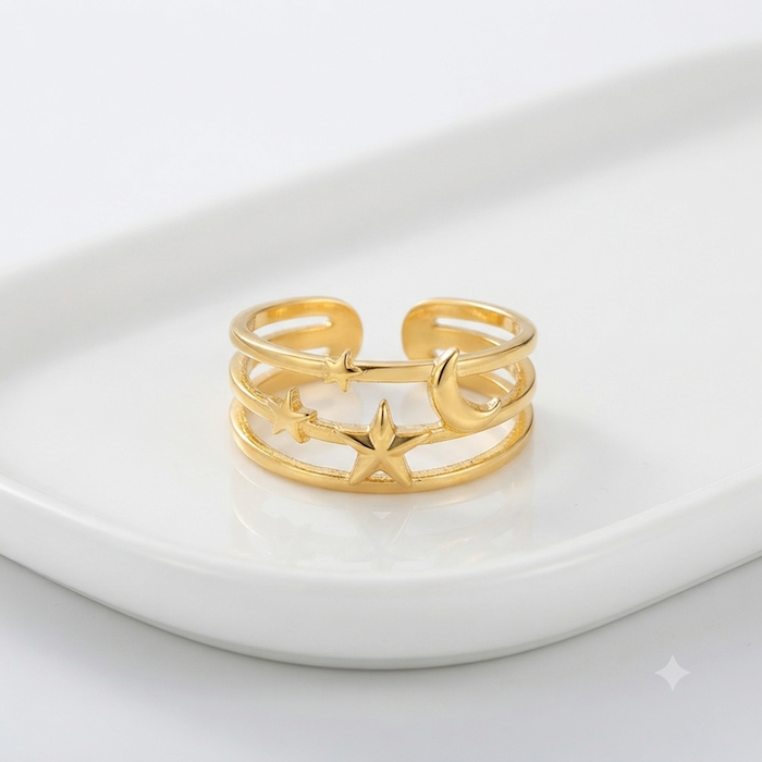 Isla Moon Star Cuff Ring | Waterproof 18K Gold