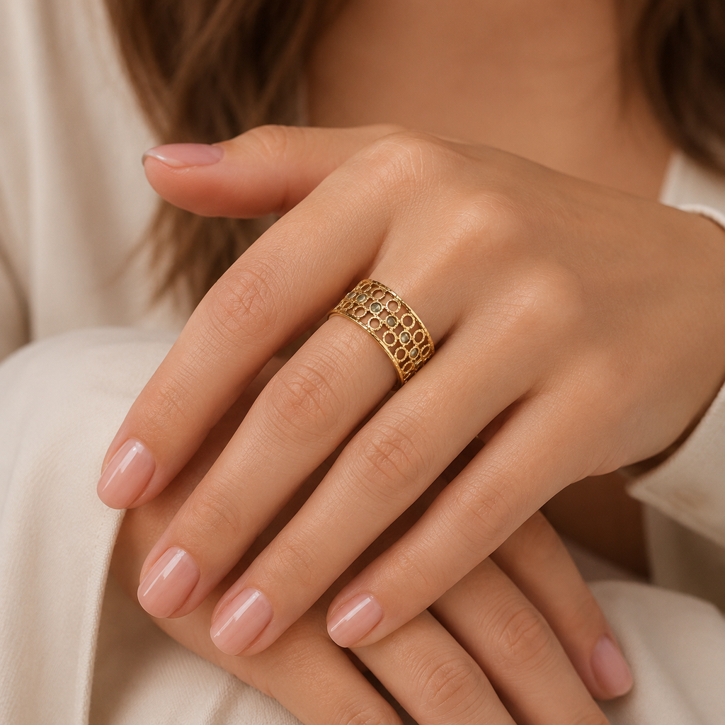 Kennedie Turquoise Blue Resizable Ring | Waterproof 18K Gold
