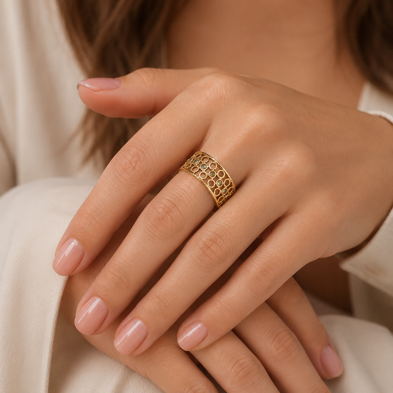 Kennedie Turquoise Blue Resizable Ring | Waterproof 18K Gold