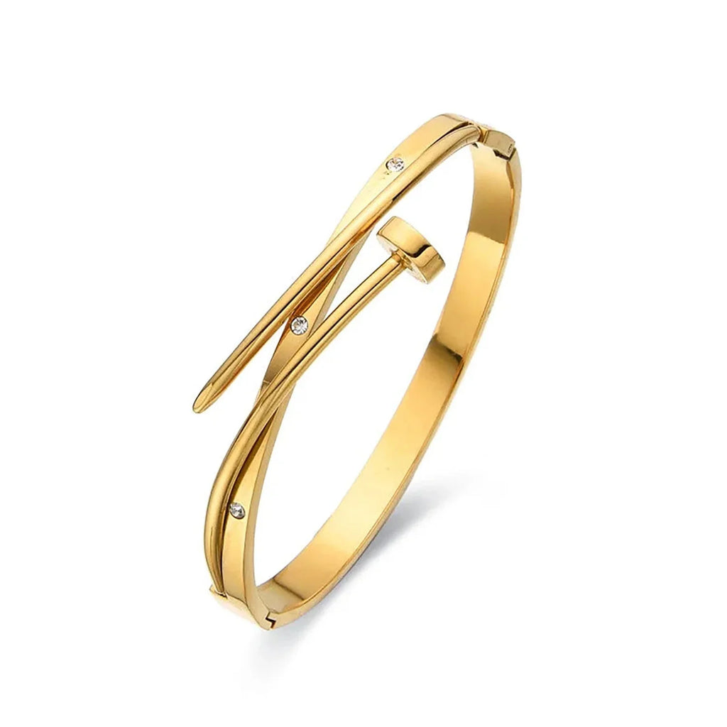 Kiki Crystal Nail Hinged Bangle Bracelet | Waterproof 18k Gold & Silver