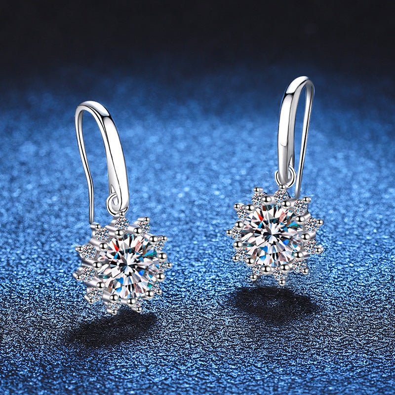 1 Carat Drop Earrings with Round Halo Drop, in Platinum Overlay Sterling Silver