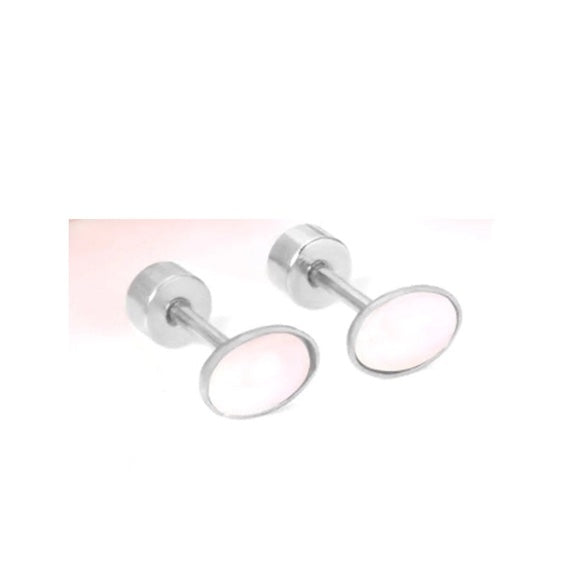 Laira Oval White Opal Flat Back Studs | Waterproof Silver