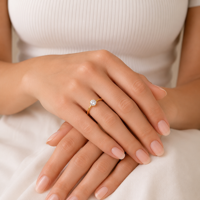 Leela CZ Solitaire Ring | Waterproof 18K Gold