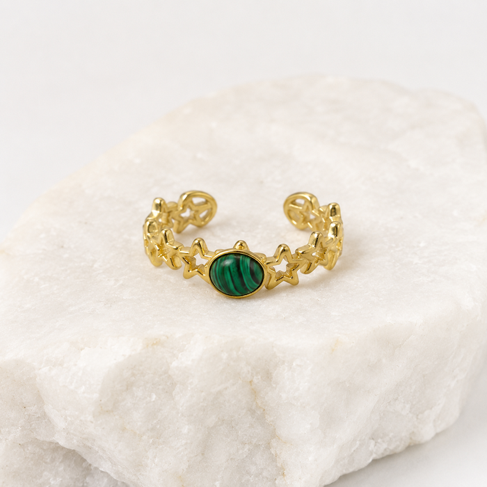 Lennon Malachite Green Resizable Ring | Waterproof 18K Gold