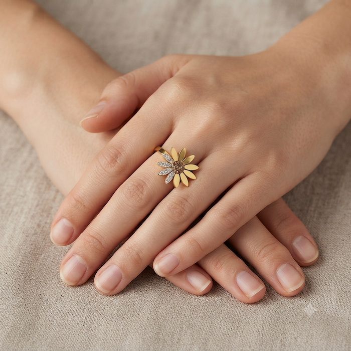 Lexi Jewelled Daisy Ring | Waterproof 18K Gold