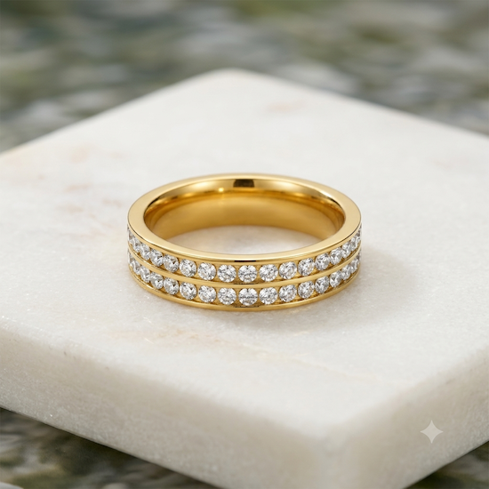 Liah 2 Row Jewelled Band Ring | Waterproof 18K Gold