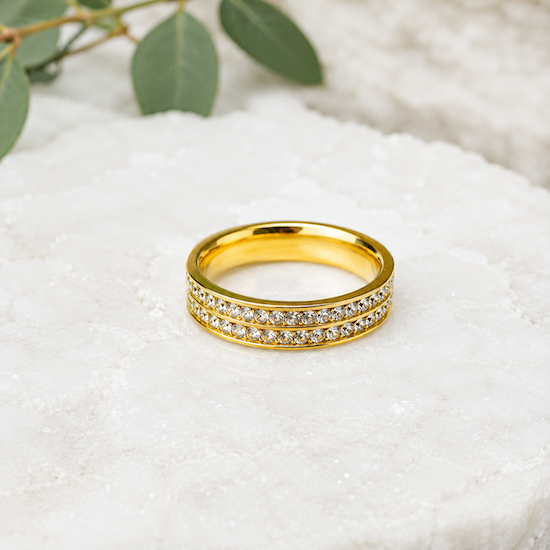 Liah 2 Row Jewelled Band Ring | Waterproof 18K Gold