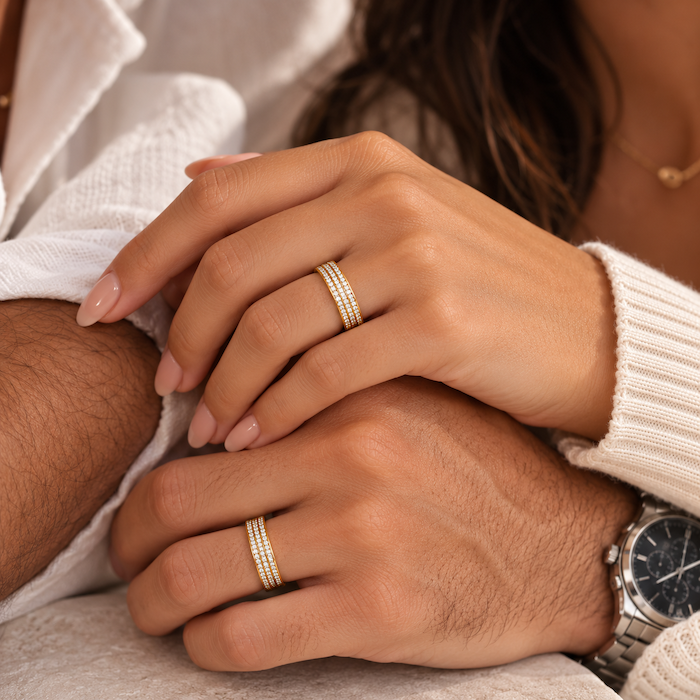 Liah 3 Row Jewelled Band Ring | Waterproof 18K Gold