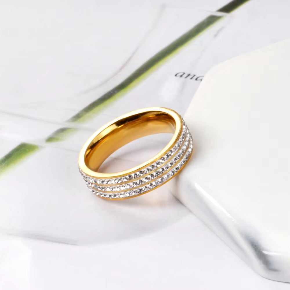 Liah 3 Row Jewelled Band Ring | Waterproof 18K Gold