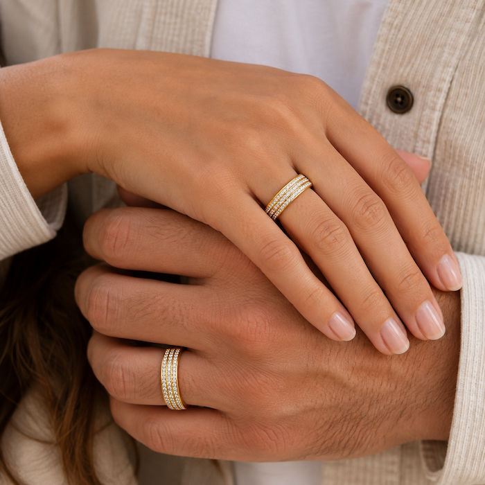 Liah 3 Row Jewelled Band Ring | Waterproof 18K Gold