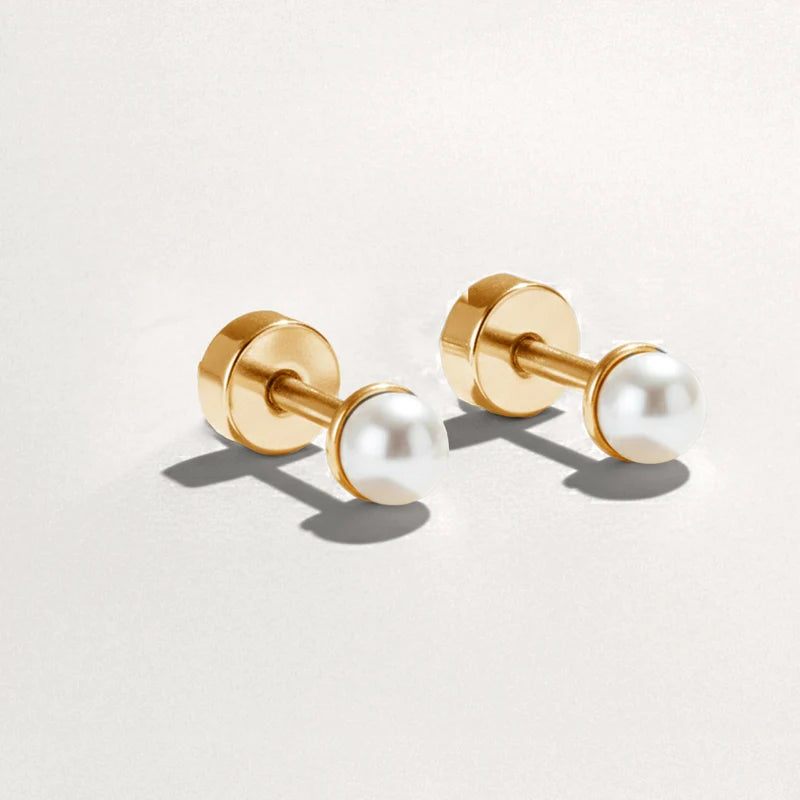Lora White Pearl Flat Back Studs 4MM | Waterproof 18k Gold & Silver