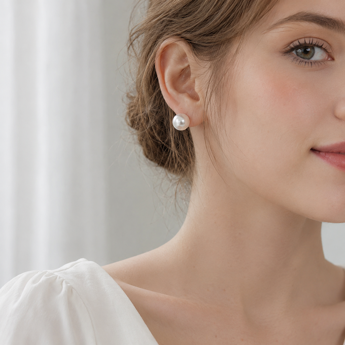 Lora White Pearl Flat Back Stud Earrings 10MM | Waterproof 18k Gold