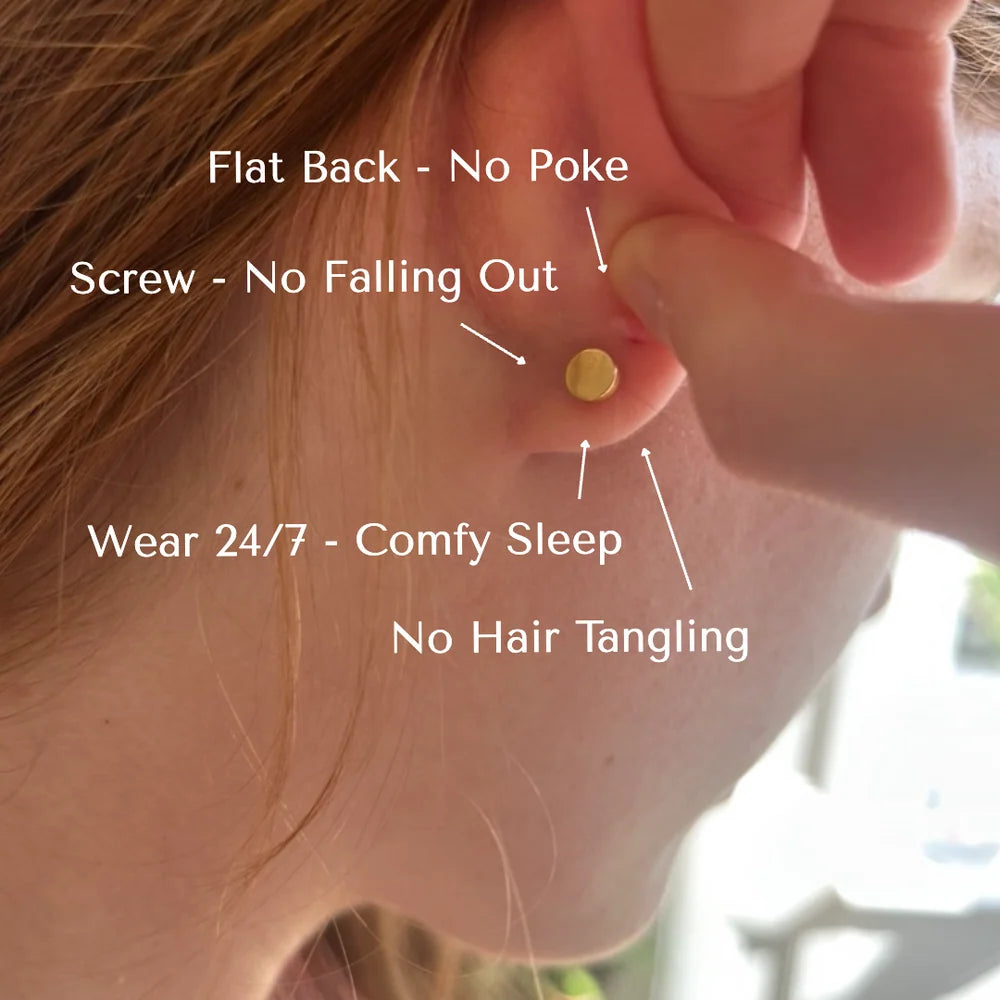 Lora White Pearl Flat Back Studs 8MM | Waterproof 18k Gold & Silver