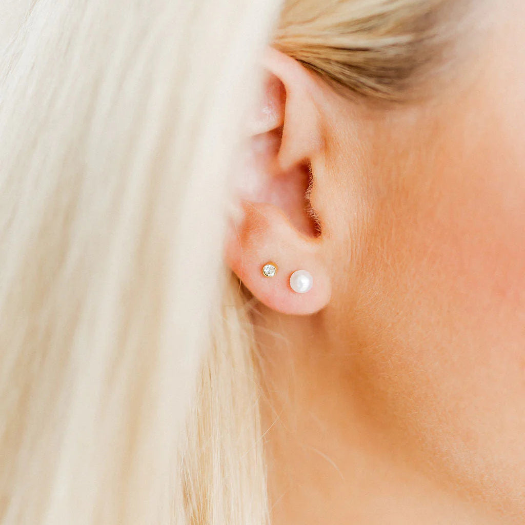 Lora White Pearl Flat Back Studs 6MM | Waterproof 18k Gold & Silver