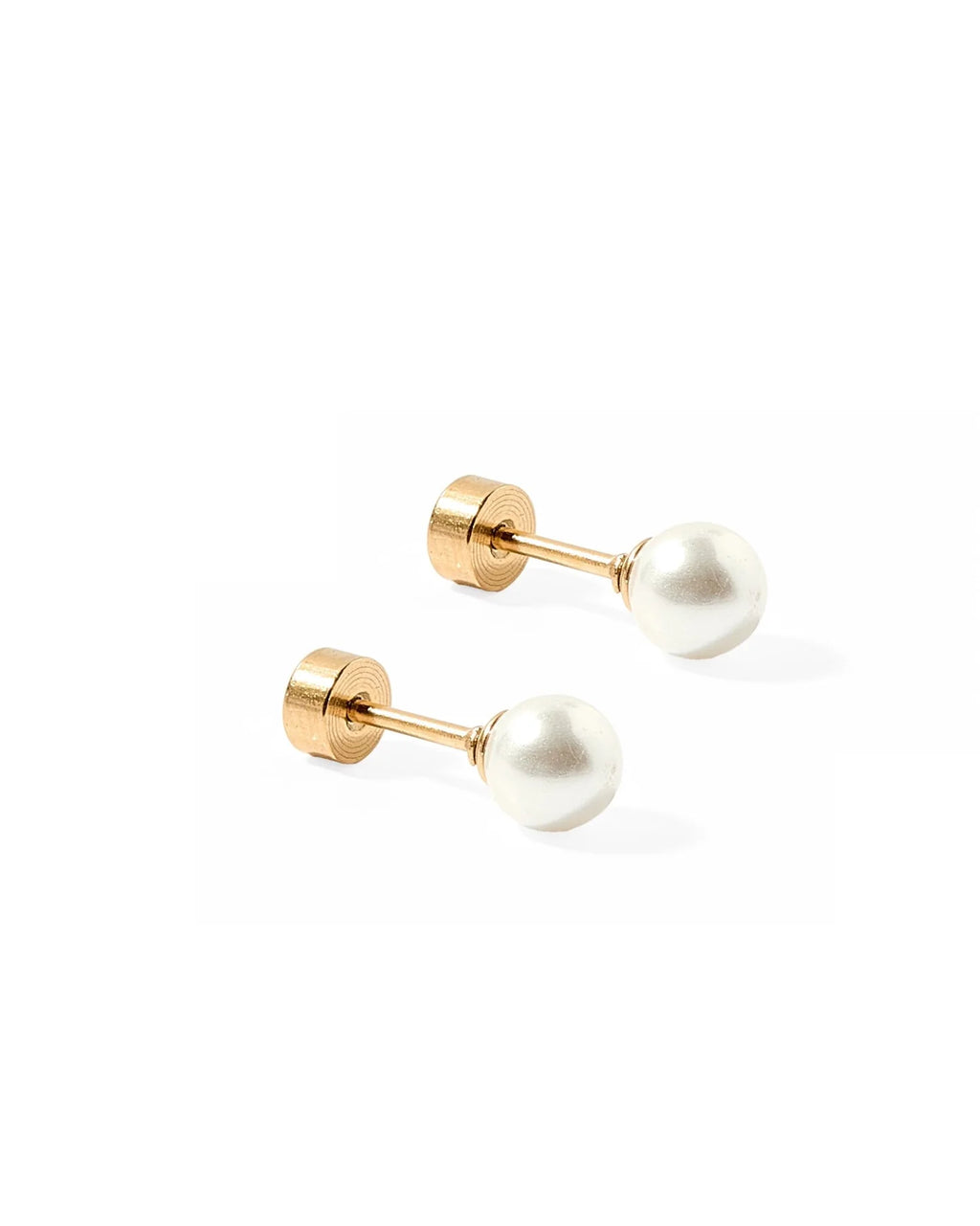 Lora White Pearl Flat Back Studs 6MM | Waterproof 18k Gold & Silver