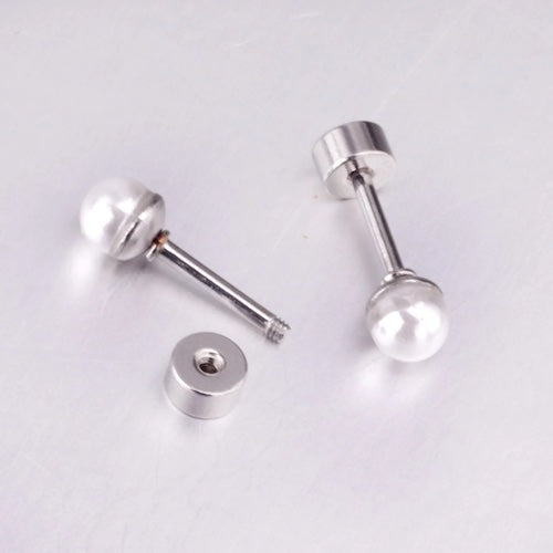 Lora White Pearl Flat Back Studs 4MM | Waterproof 18k Gold & Silver
